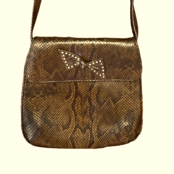 VanEli Brown Black Snake Animal Pattern Studded bow Shoulder Bag Purse - Picture 8 of 8